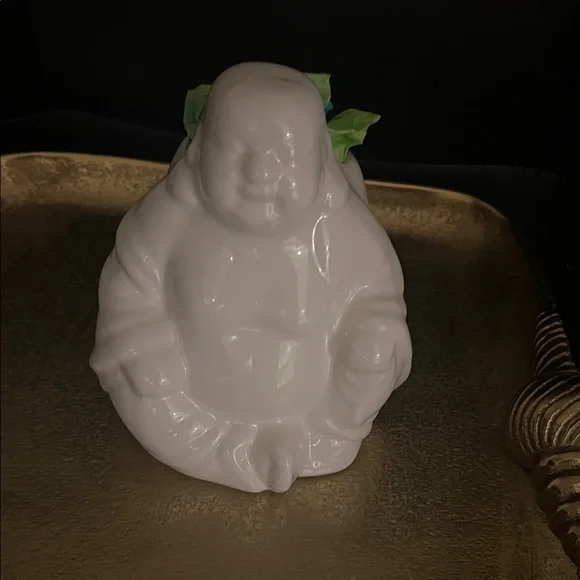 #1197** Lucky Buddha: Yak & Yeti White Ceramic Figurine - Picture 3 of 12